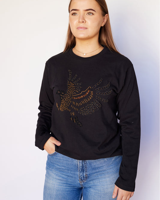Antelo T-Shirt Eagle beaded Long Sleeve T-shirt Black