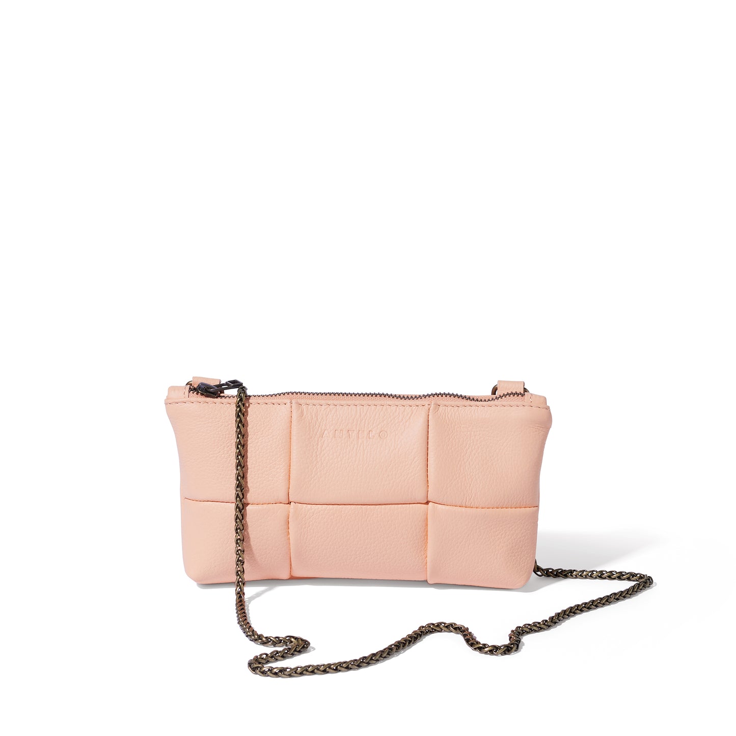 Anouk Checkered Leather Crossbody Clutch - MINOR FLAW Peach Haze