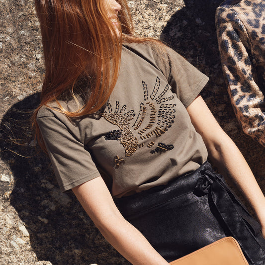 Eagle beaded T-shirt Khaki Olive