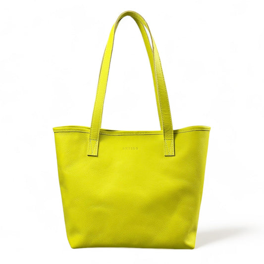 Practical and Stylish: The Selena Unlined Pebble Leather Tote with Zip - Chartreuse