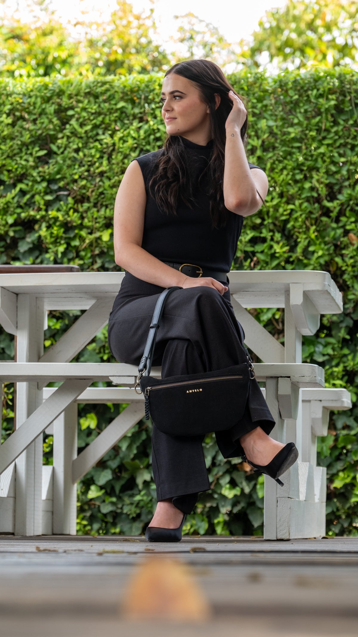 Ayla adjustable half-moon leather crossbody