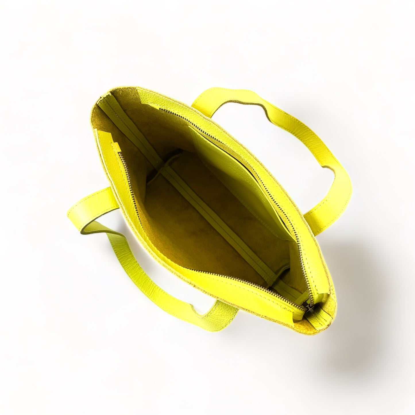 Milly Unlined Midi Leather Tote with Zip - MINOR FLAW Chartreuse