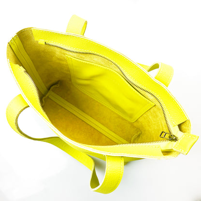 Milly Unlined Midi Leather Tote with Zip - MINOR FLAW Chartreuse