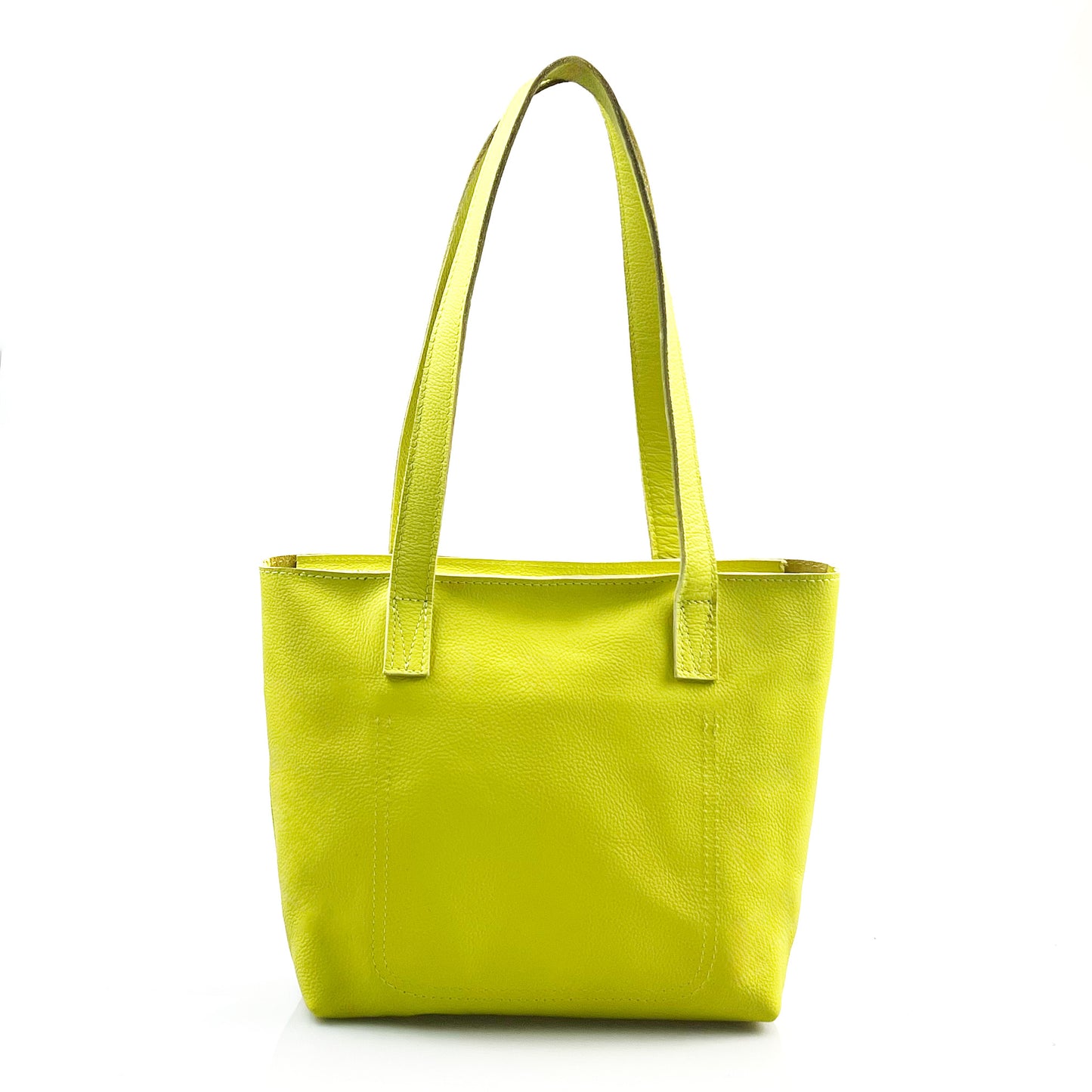 Milly Unlined Midi Leather Tote with Zip - MINOR FLAW Chartreuse