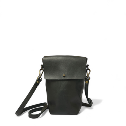 Suede Mini Phone Crossbody with Flap Closure - MINOR FLAW Pebble Black