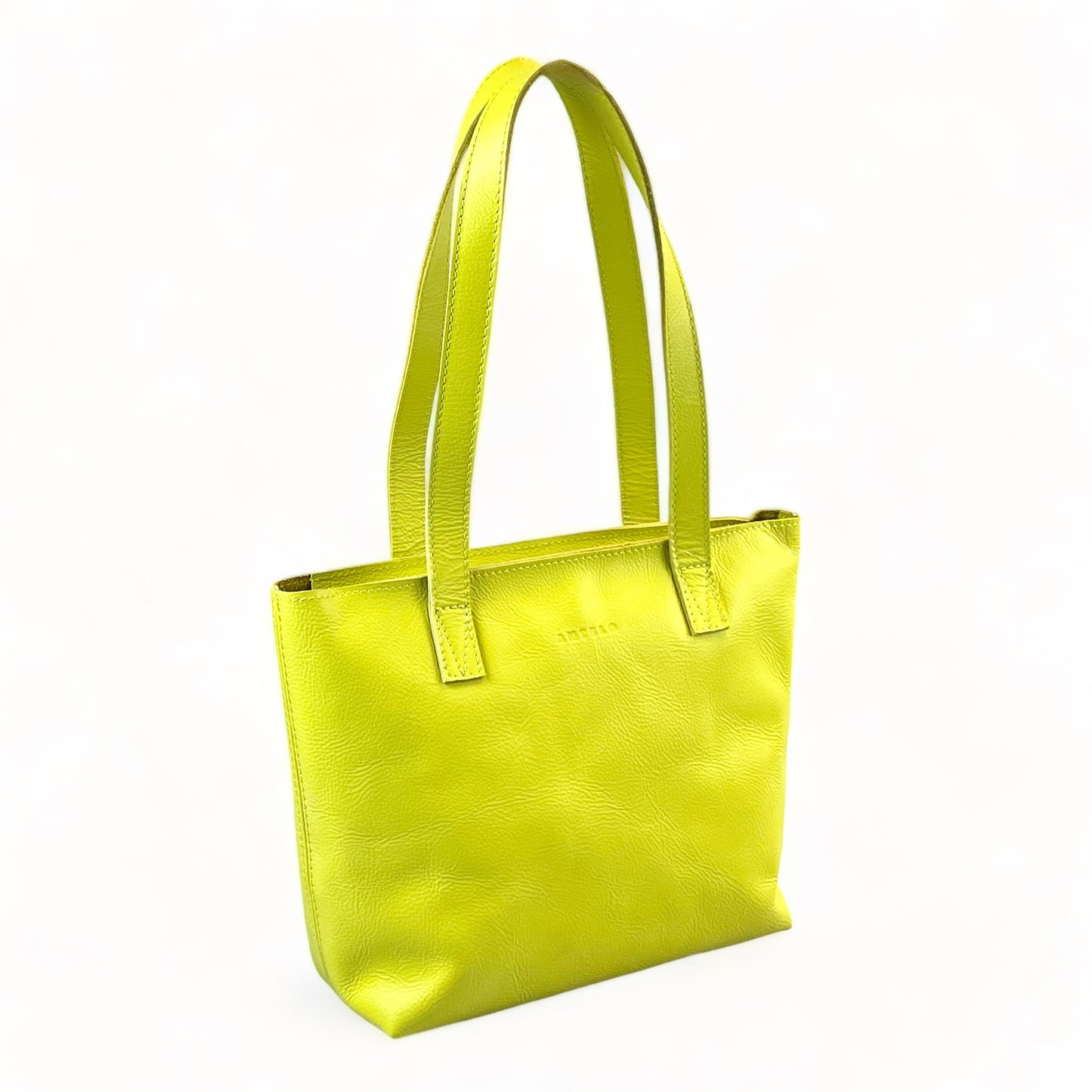 Milly Unlined Midi Leather Tote with Zip - MINOR FLAW Chartreuse