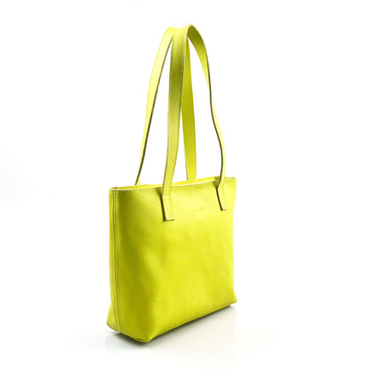 Milly Unlined Midi Leather Tote with Zip - MINOR FLAW Chartreuse