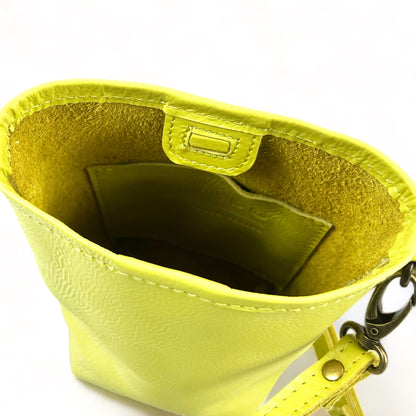 Suede Mini Phone Crossbody bucket bag - MINOR FLAW Pebble Chartreuse