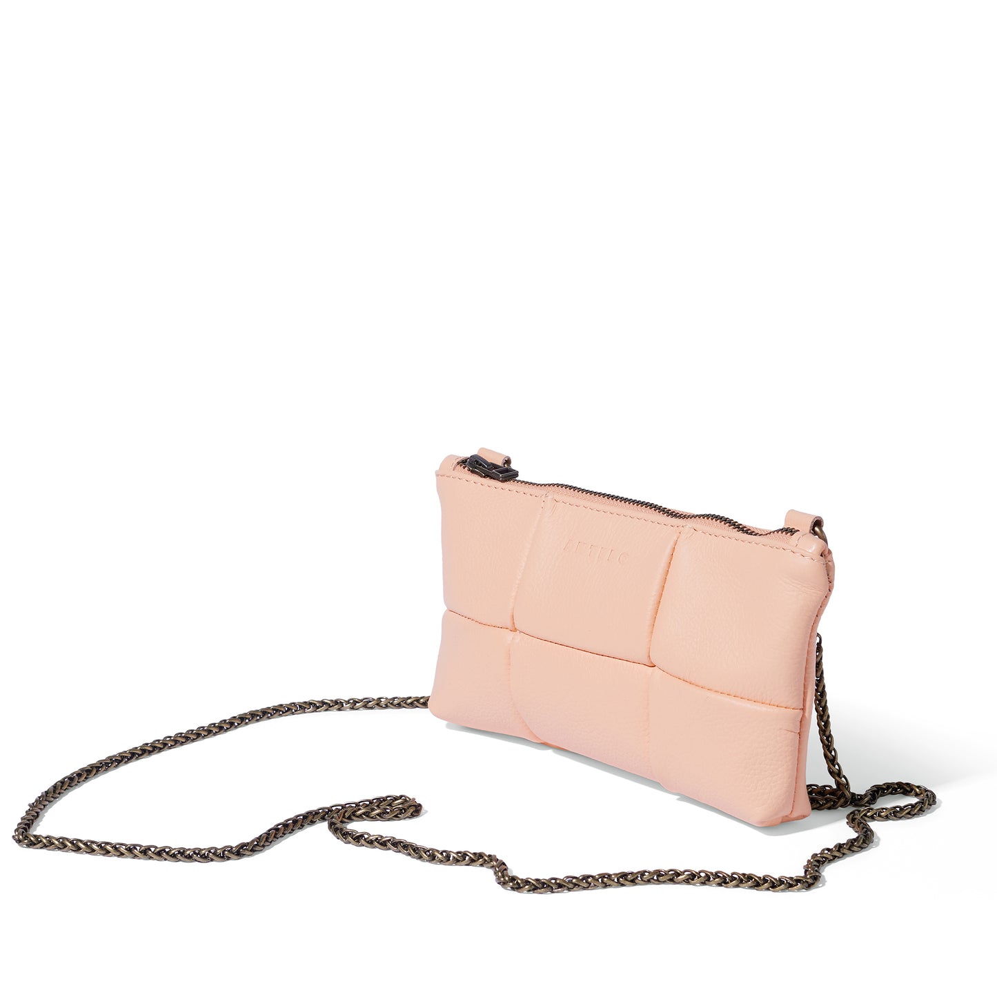 Anouk Checkered Leather Crossbody Clutch - MINOR FLAW Peach Haze
