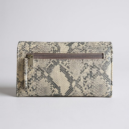 Evie Three-Quarter Leather Trifold Wallet - Beige Snakeskin