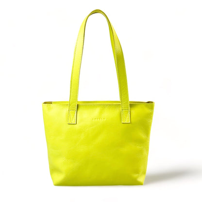 Milly Unlined Midi Leather Tote with Zip - MINOR FLAW Chartreuse