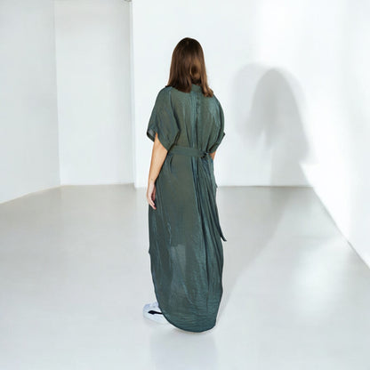 Khaki Dusk Faded Green Shimmer Shirt Dress