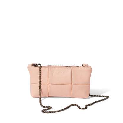 Anouk Checkered Leather Crossbody Clutch - MINOR FLAW Peach Haze