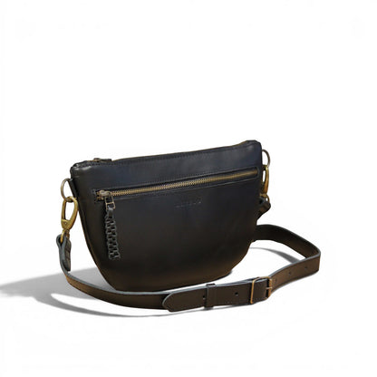 Ayla adjustable half-moon leather crossbody