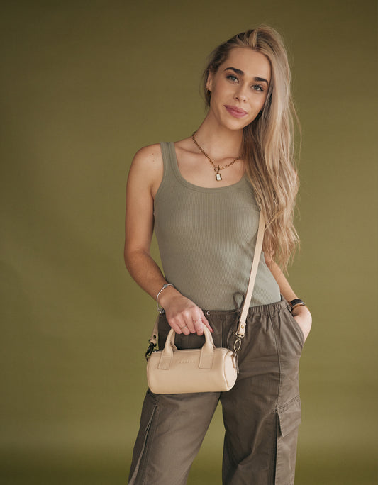 Indo leather mini barrel crossbody