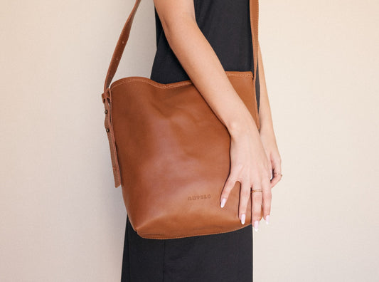 Dune Leather Crossbody Bucket Bag - SALE