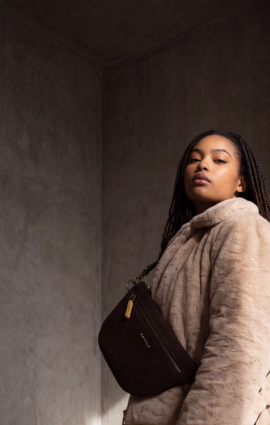 Ayla adjustable half-moon leather crossbody