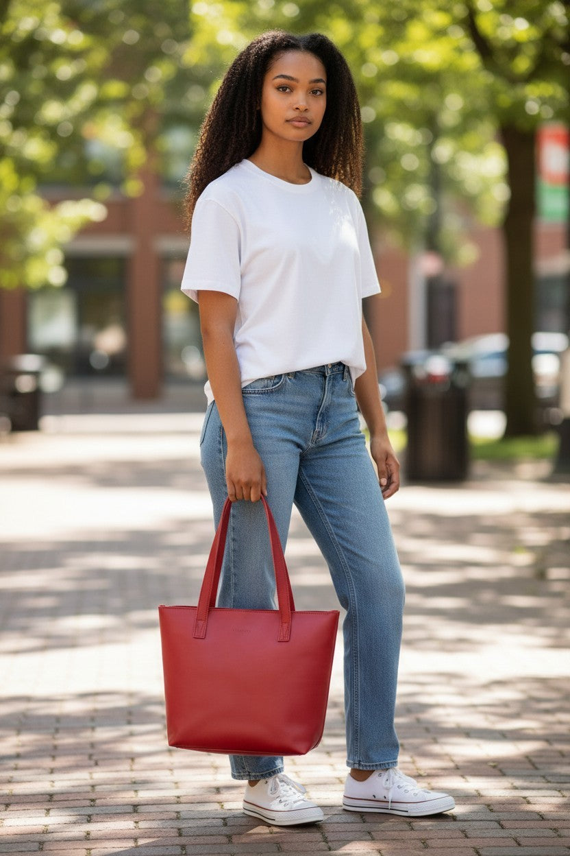 Emmy Leather Tote with Zip | Minimal Everyday Tote | Antelo
