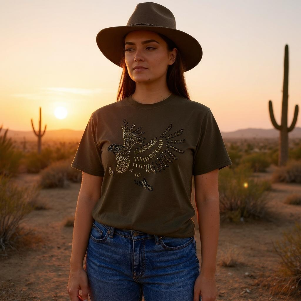 Eagle beaded T-shirt Khaki Olive