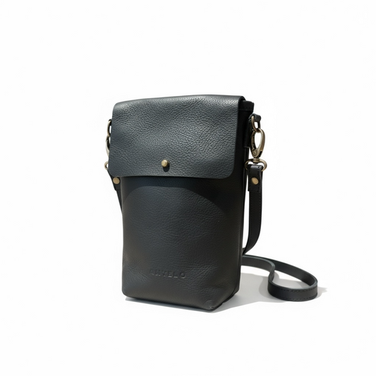 Suede Mini Phone Crossbody with Flap Closure - Pebble Black
