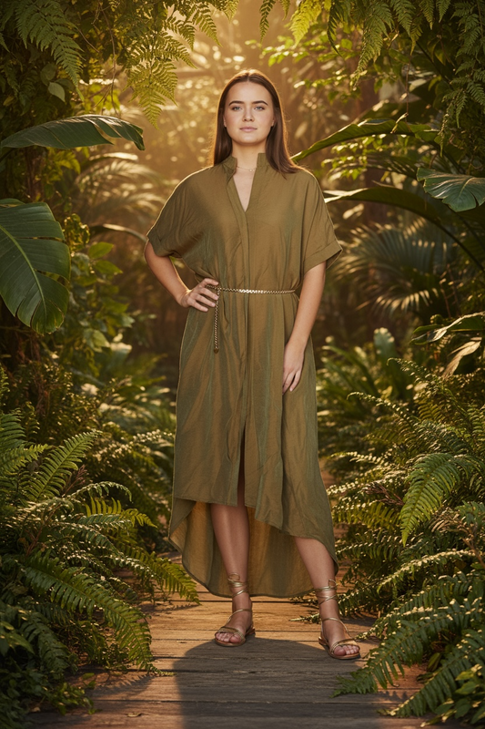 Golden Sunset Shimmer Shirt Dress