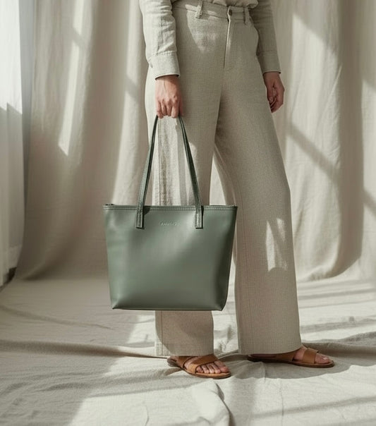 Mezzo Lined Leather Tote with Zip