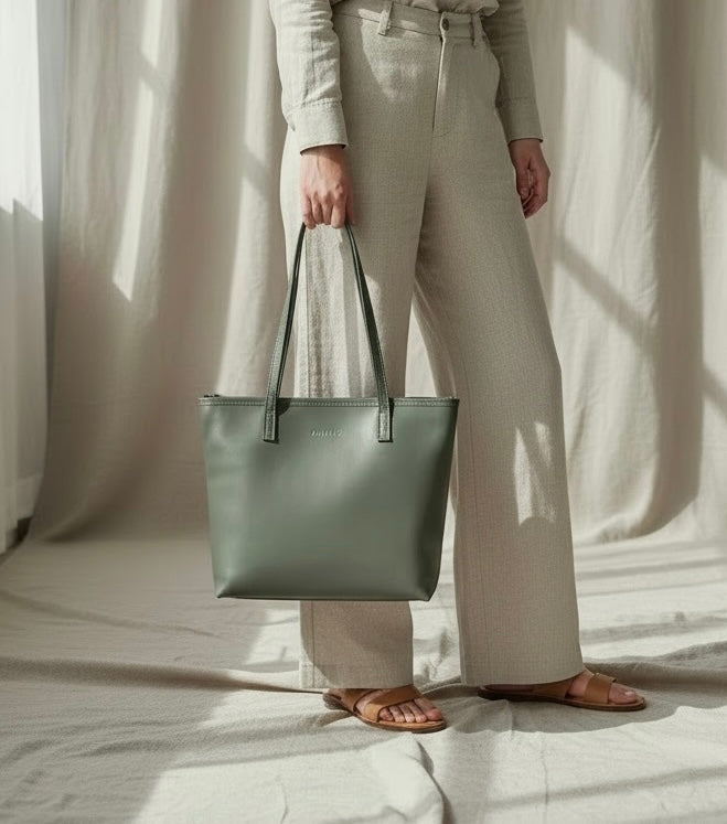 Mezzo Lined Leather Tote with Zip - MINOR FLAW