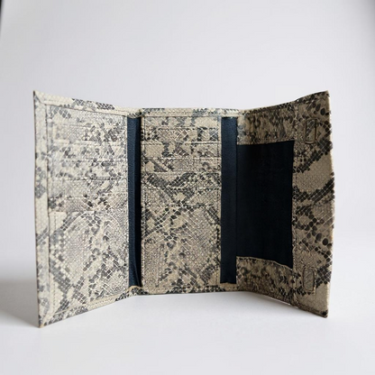 Evie Three-Quarter Leather Trifold Wallet - Beige Snakeskin