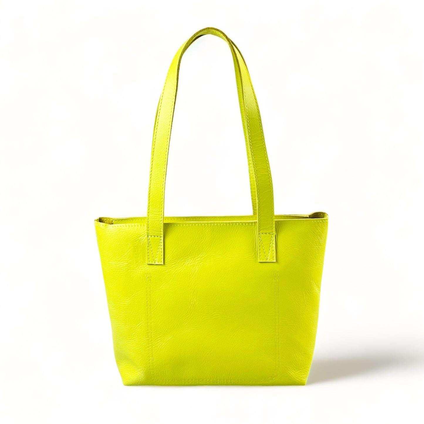 Milly Unlined Midi Leather Tote with Zip - MINOR FLAW Chartreuse