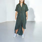 Khaki Dusk Faded Green Shimmer Shirt Dress