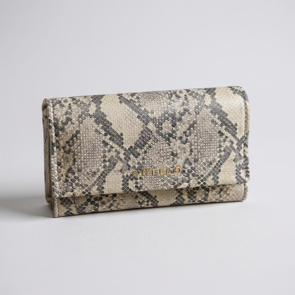 Evie Three-Quarter Leather Trifold Wallet - Beige Snakeskin