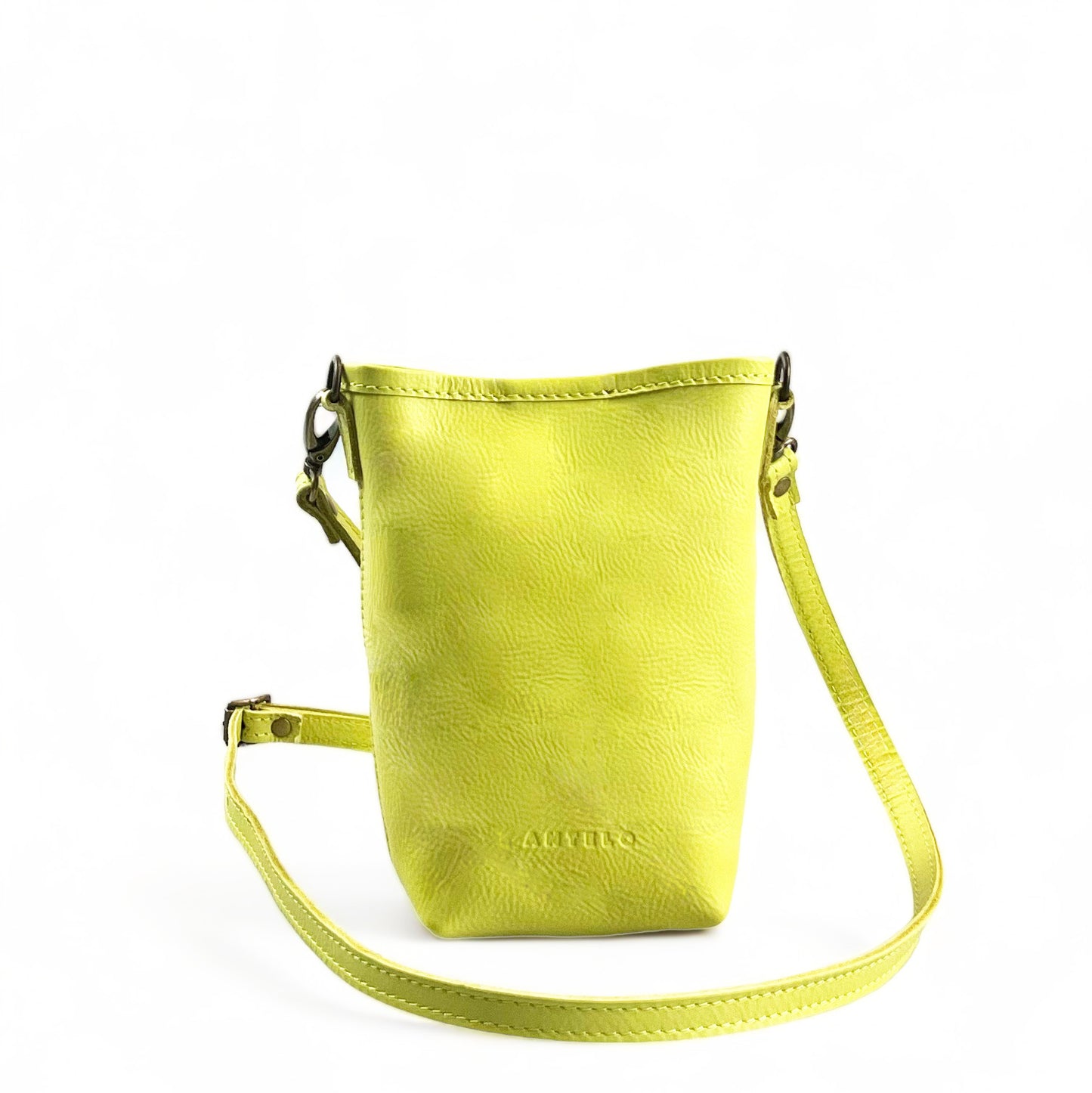 Suede Mini Phone Crossbody bucket bag - MINOR FLAW Pebble Chartreuse