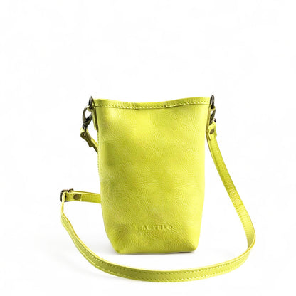 Suede Mini Phone Crossbody bucket bag - MINOR FLAW Pebble Chartreuse