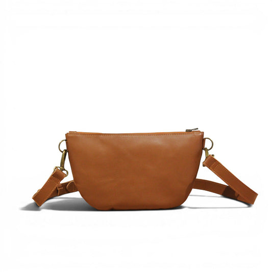 Ayla adjustable half-moon leather crossbody - MINOR FLAW  Cognac Suede & Cider Tan
