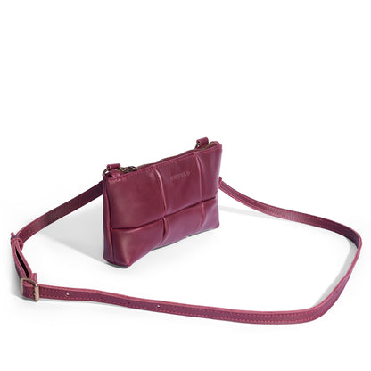 Anouk Checkered Leather Crossbody Sling - MINOR FLAW Merlot