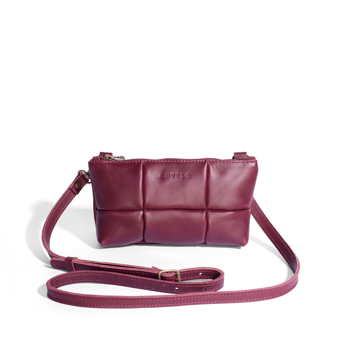 Anouk Checkered Leather Crossbody Sling - MINOR FLAW Merlot